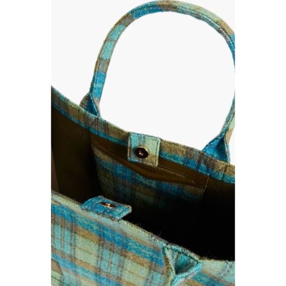 Sandro Kasbah Plaid Tote Bag Checked Brushed Virgin Wool Felt Large $370 NWT - Picture 4 of 14